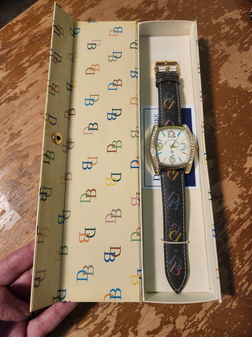 NIB Dooney & Bourke Multicolor DB Monogram Rhinestone Watch & Box MVICR-BL - Picture 6 of 12